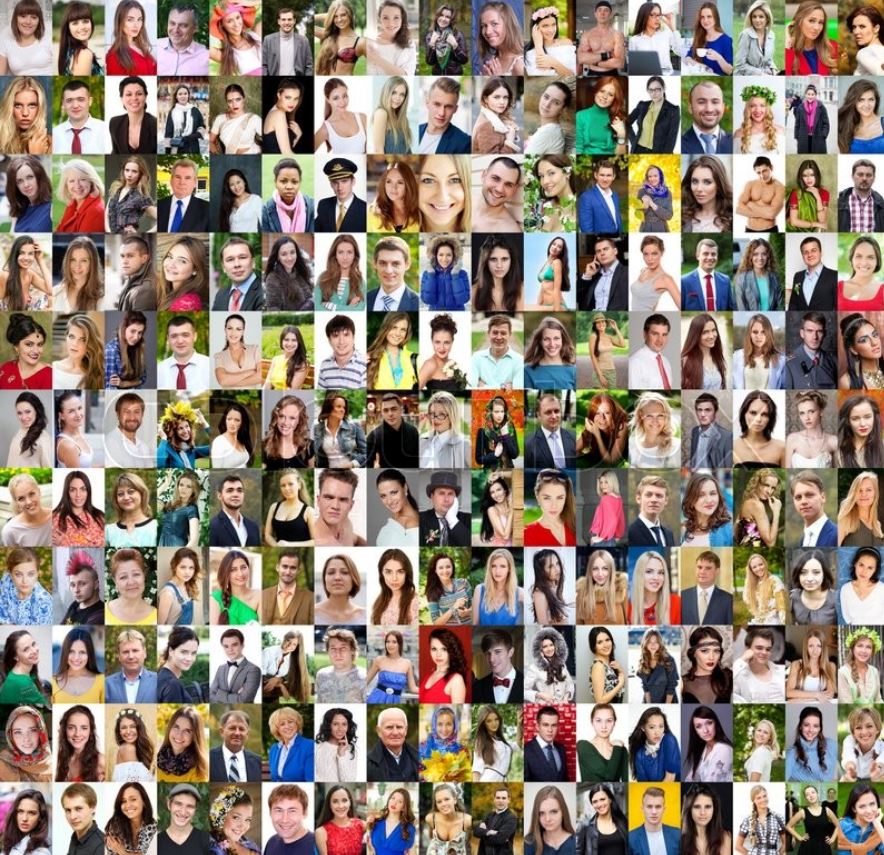 Mange billeder af forskellige personer.