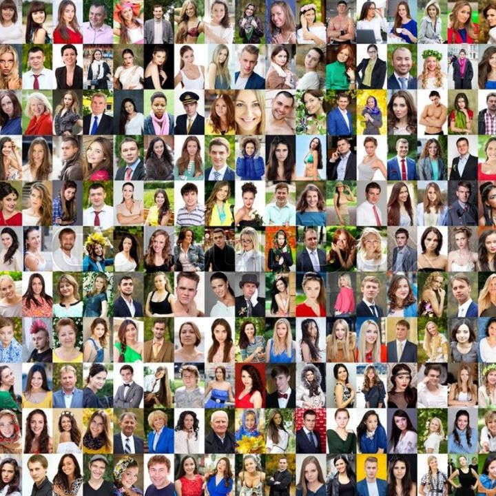 Mange billeder af forskellige personer.